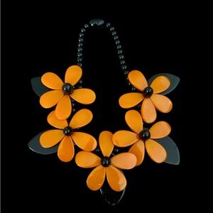 Bold Floral Necklace in Orange and Black
